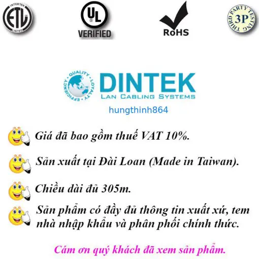 Dintek cable 305m Certificate logo dintek hungthinh864