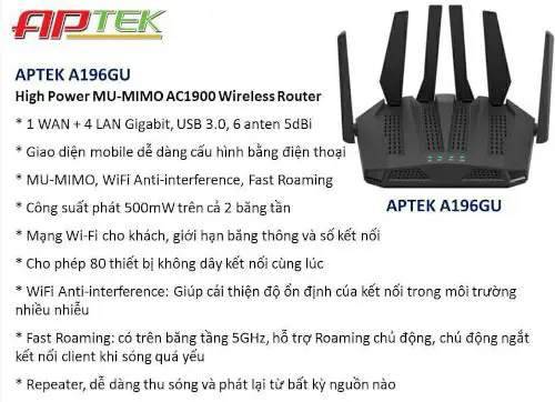 aptek gigabit wireless router ac1900 a196gu 4